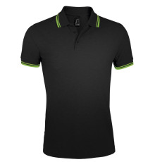 Рубашка поло мужская Pasadena Men 200 с контрастной отделкой, черная с зеленым