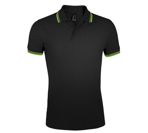 Рубашка поло мужская Pasadena Men 200 с контрастной отделкой, черная с зеленым
