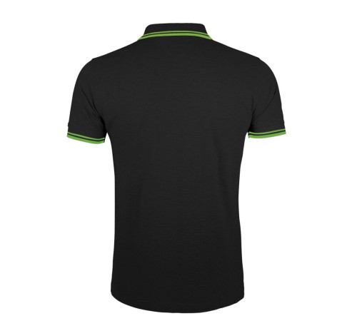 Рубашка поло мужская Pasadena Men 200 с контрастной отделкой, черная с зеленым