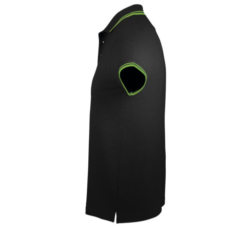 Рубашка поло мужская Pasadena Men 200 с контрастной отделкой, черная с зеленым