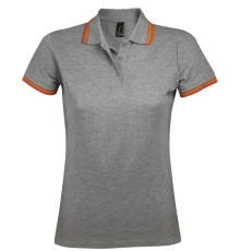 Рубашка поло женская Pasadena Women 200 с контрастной отделкой, серый меланж с оранжевым