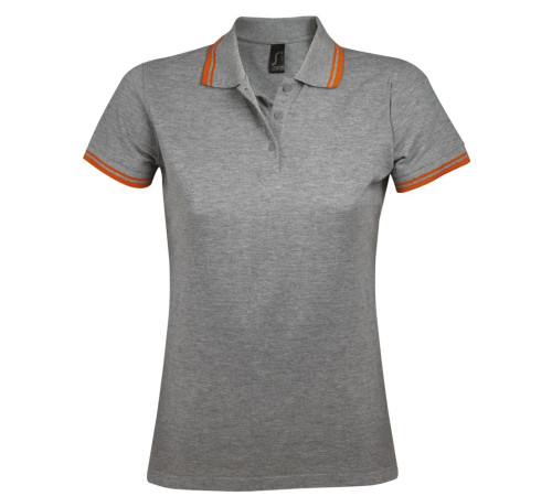 Рубашка поло женская Pasadena Women 200 с контрастной отделкой, серый меланж с оранжевым
