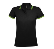Рубашка поло женская Pasadena Women 200 с контрастной отделкой, черная с зеленым