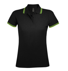 Рубашка поло женская Pasadena Women 200 с контрастной отделкой, черная с зеленым