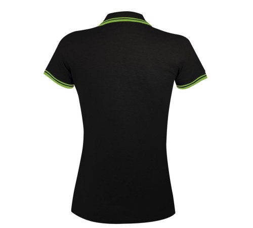 Рубашка поло женская Pasadena Women 200 с контрастной отделкой, черная с зеленым